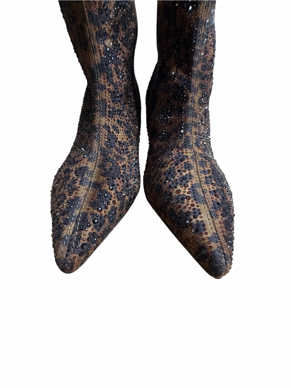 Leopard Print Pointed-Toe Kitten Heel Ankle Boots - Brown - Picture 9 of 11